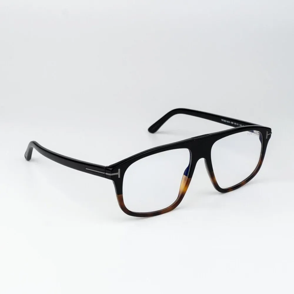 Tom Ford Women Eyeglasses Black Havana Blue Light Block Aviator FT5901-B-N 056